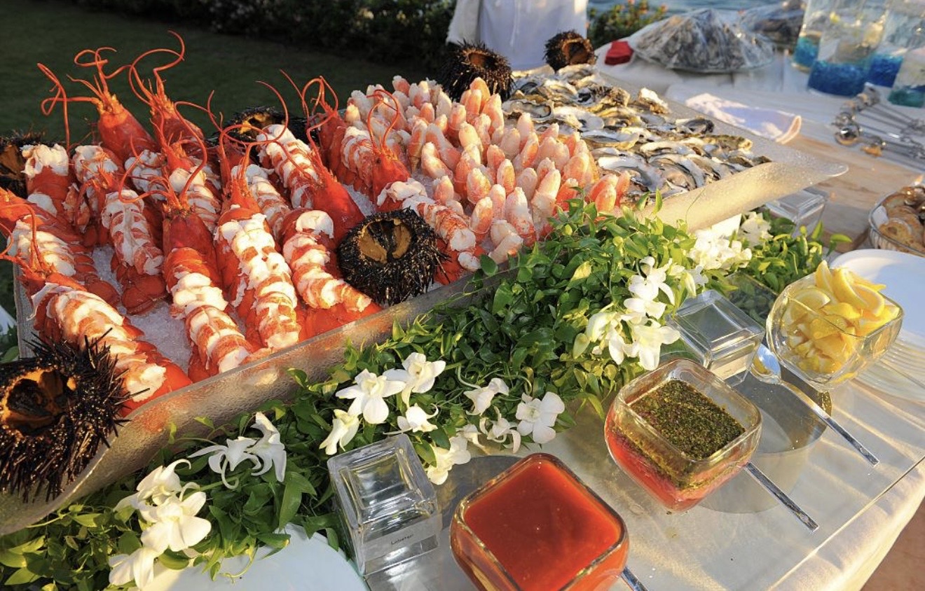 Lobster and shellfish display with oysters and accompaniments